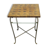 Table années 1950 avec plateau en bois et étage en dessous en verre, hauteur 65cm - 50x50cm