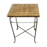 1950s table with wooden top and floor under glass, height 65cm - 50x50cm