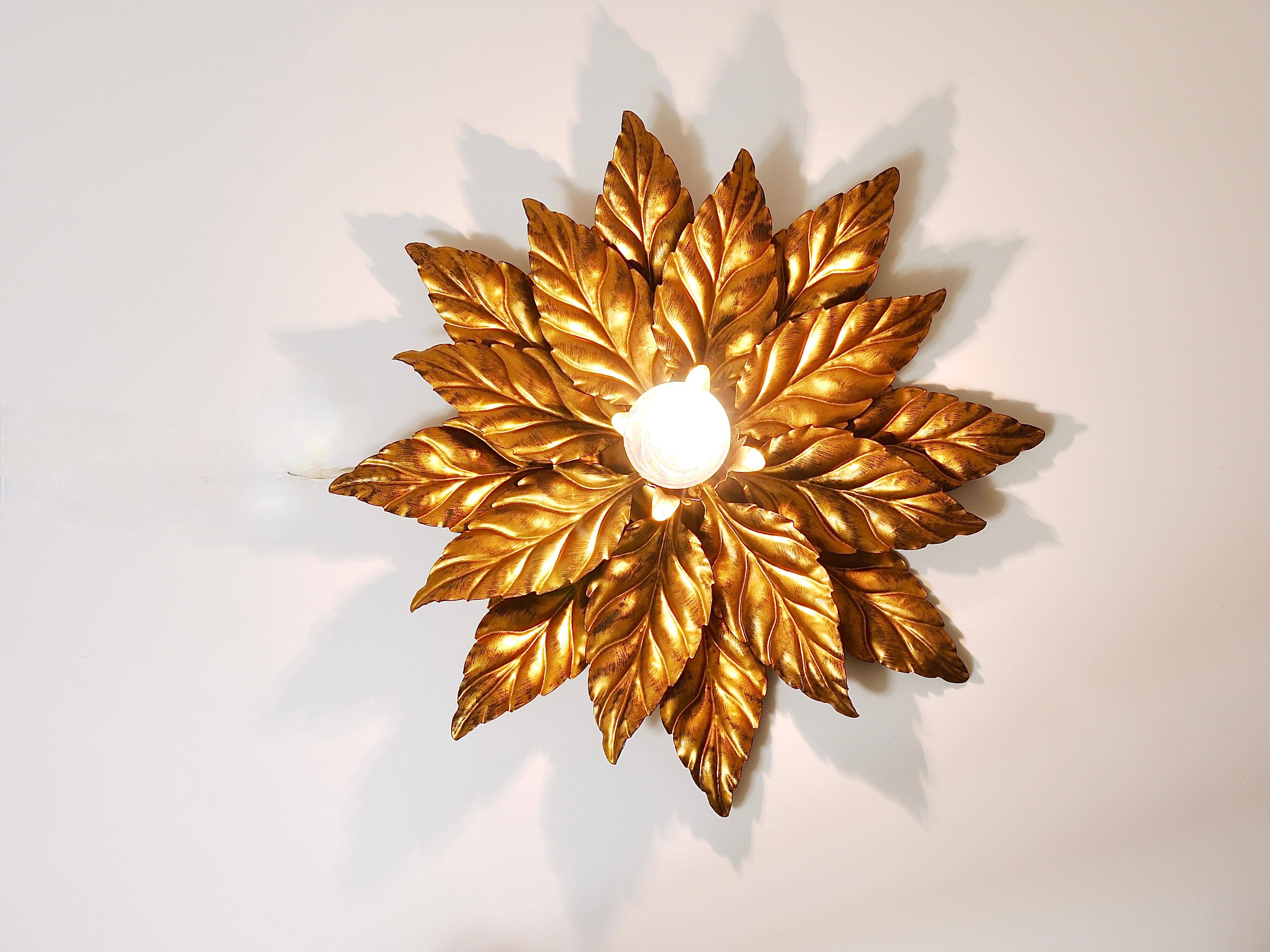 Hans Kögl Hollywood Regency Florentine Wall Light Ceiling Fixture in Gold Metal