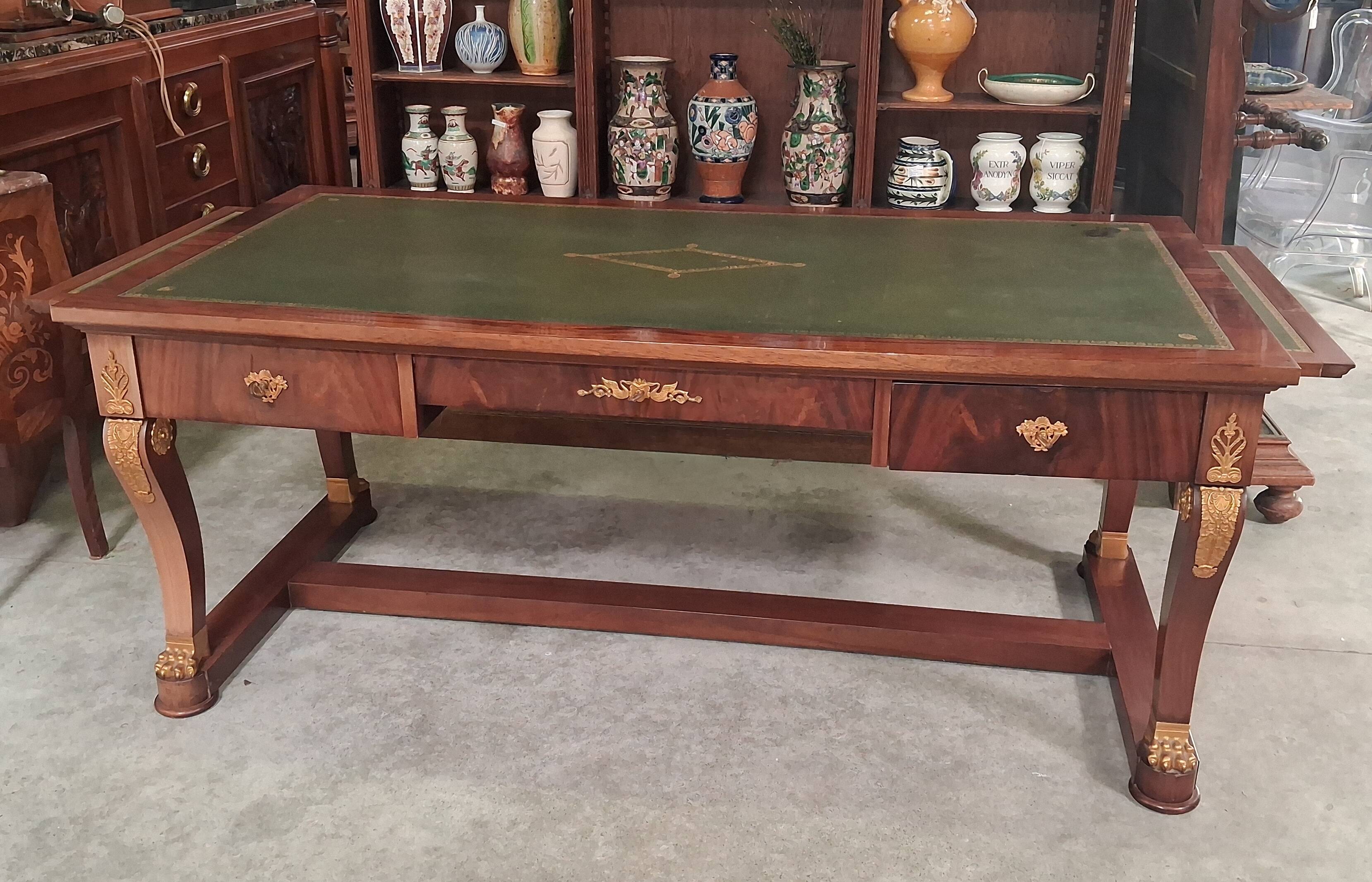 Empire-style centre desk in mahogany – with side pull-outs