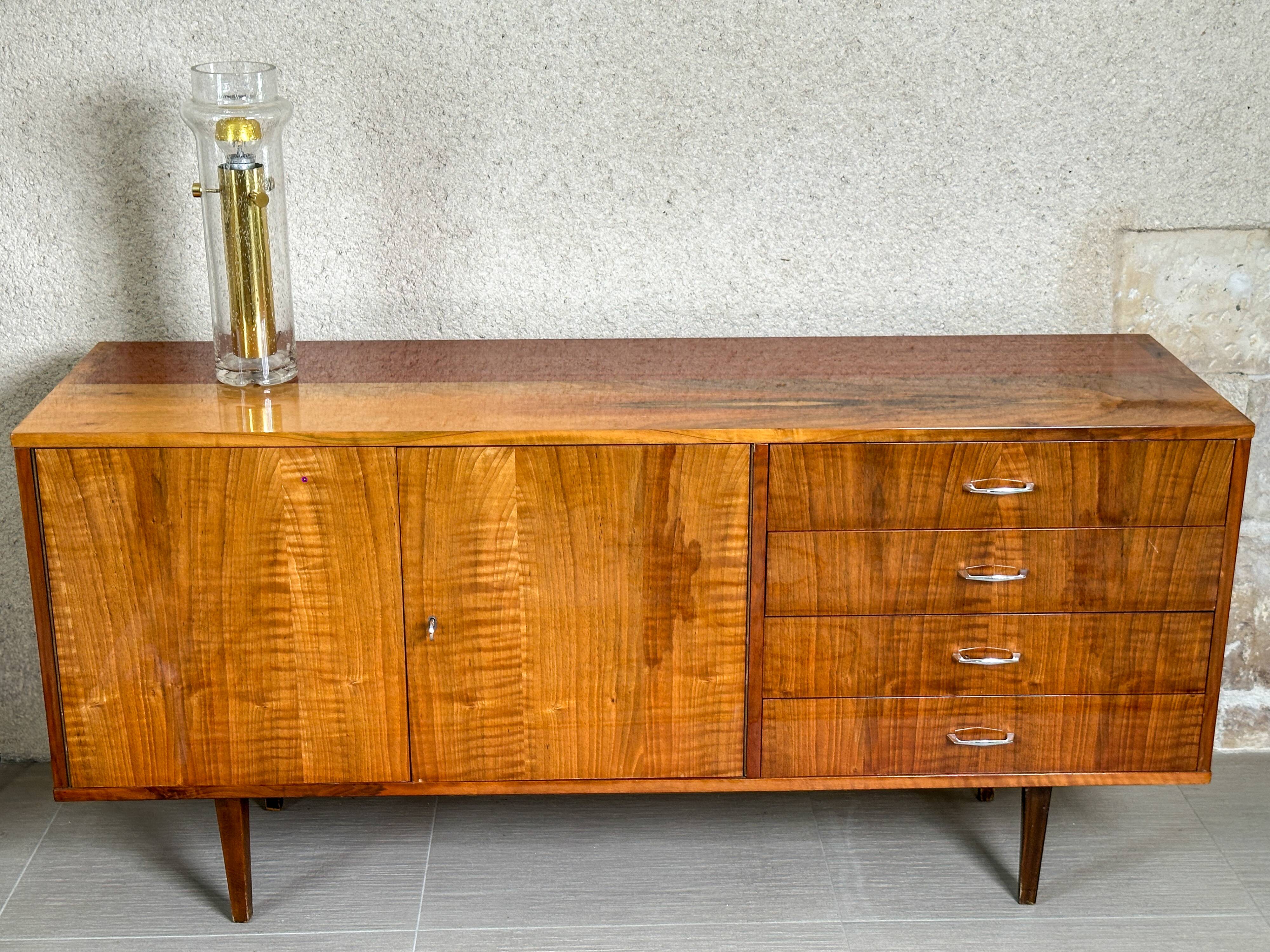 Violetta sideboard in walnut and mahogany, Piotrkowskie Fabryki Mebli, Poland, 1960.