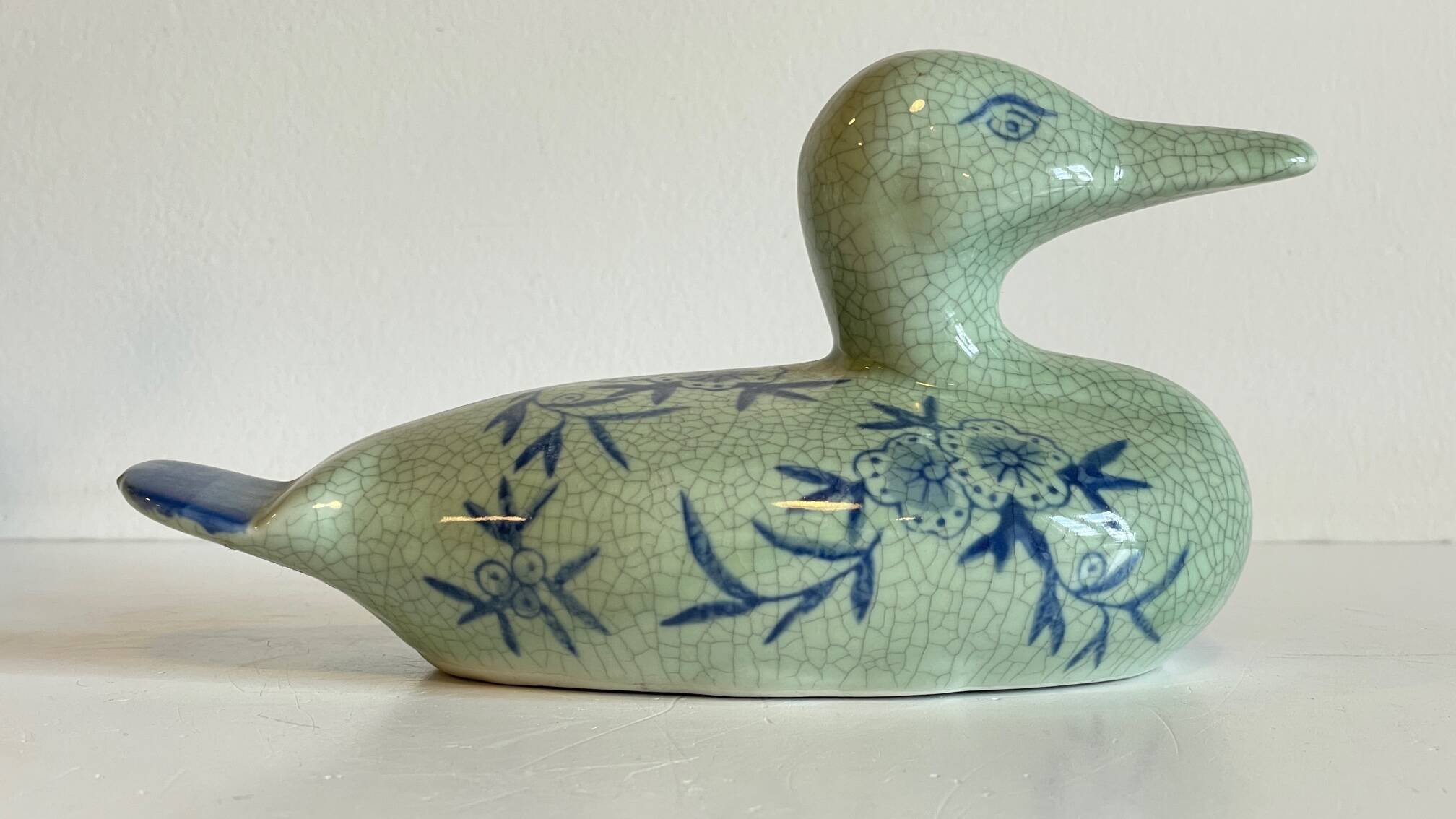 Vintage Blue Ceramic Duck