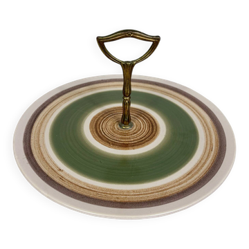 Plat de présentation vintage Gien – Vert sauge et ocre
