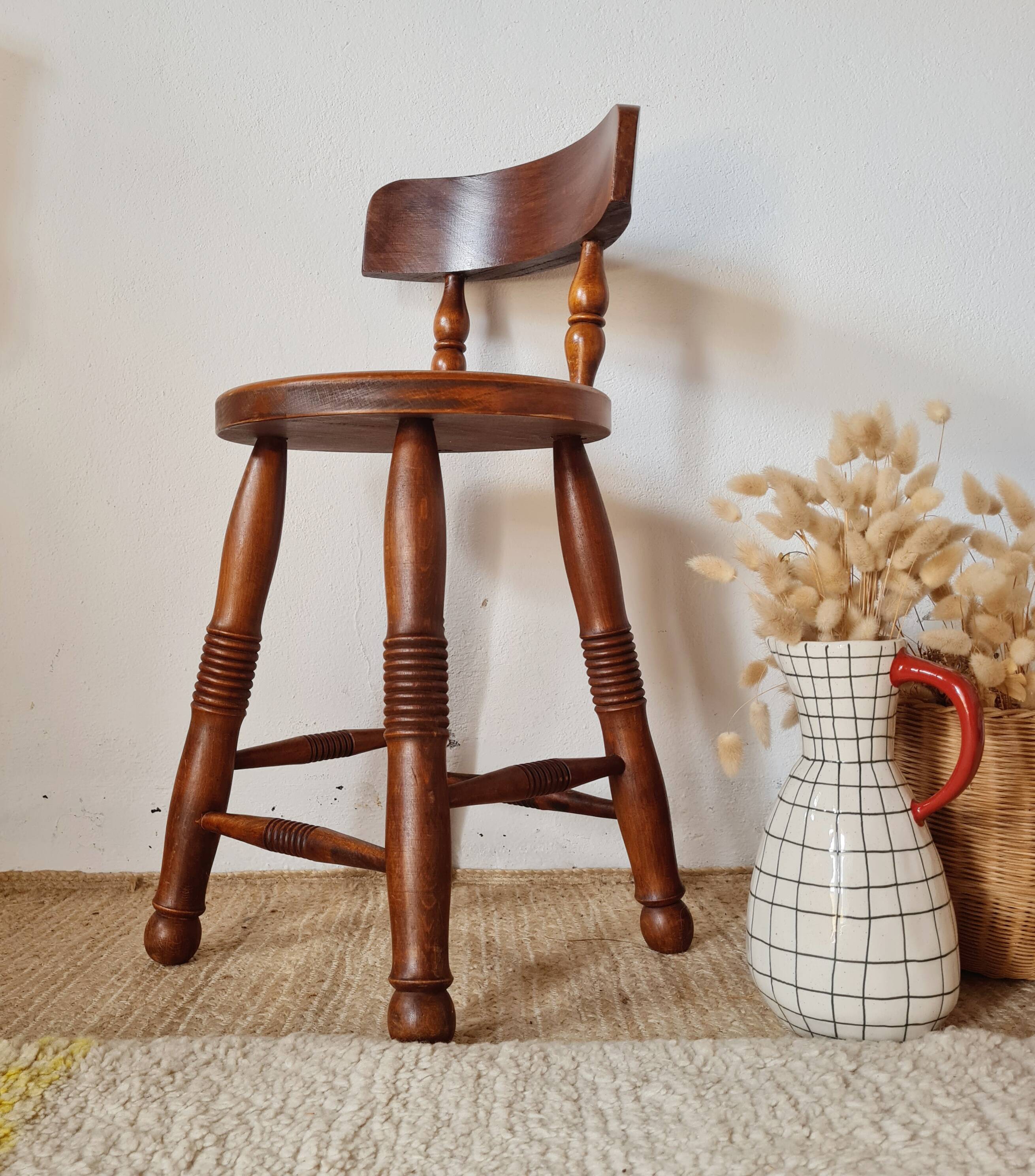 Antique wooden chair - oak - folk art - brutalist