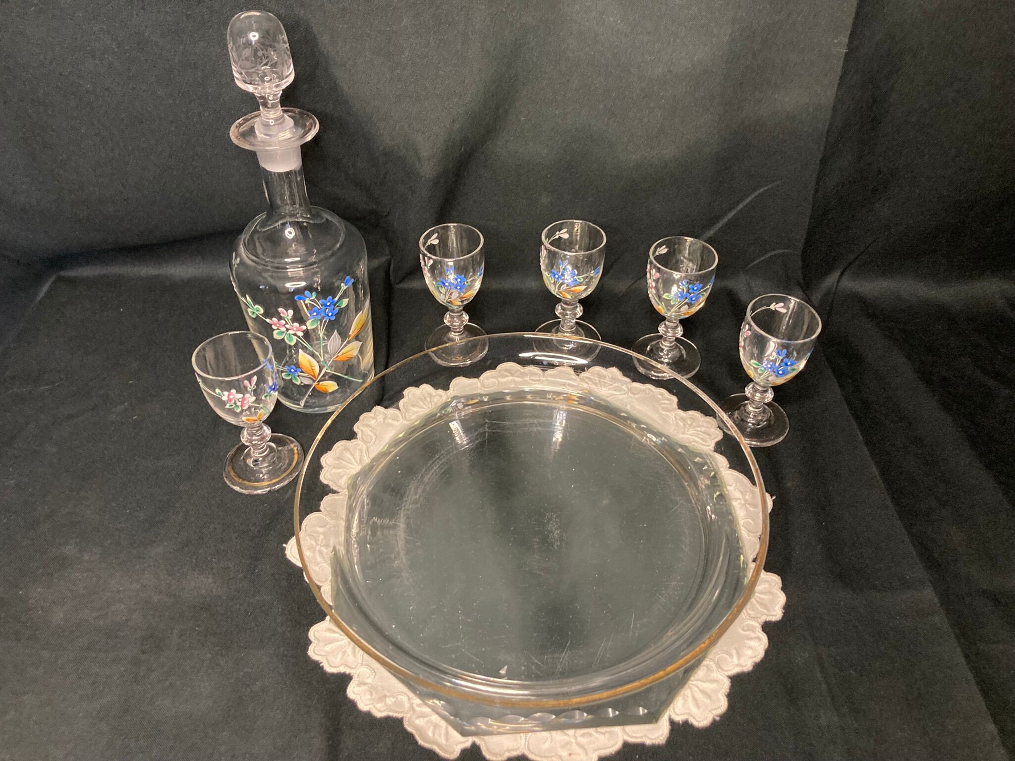 Art Nouveau enamelled glass liqueur service, early 20th century