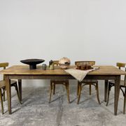Old farmhouse table with tapered legs, late 19th to early 20th century.