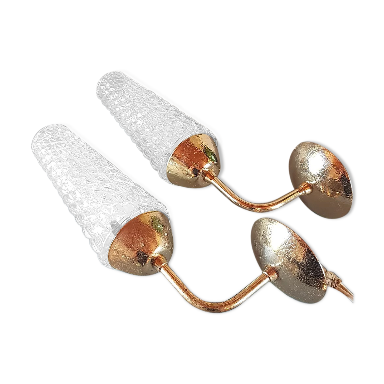 Set of 2 glass and gold metal appliques