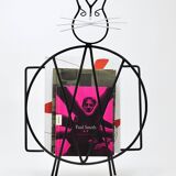 Mid-century cat-shaped magazine or record holder, iron, Italy, 1950s.