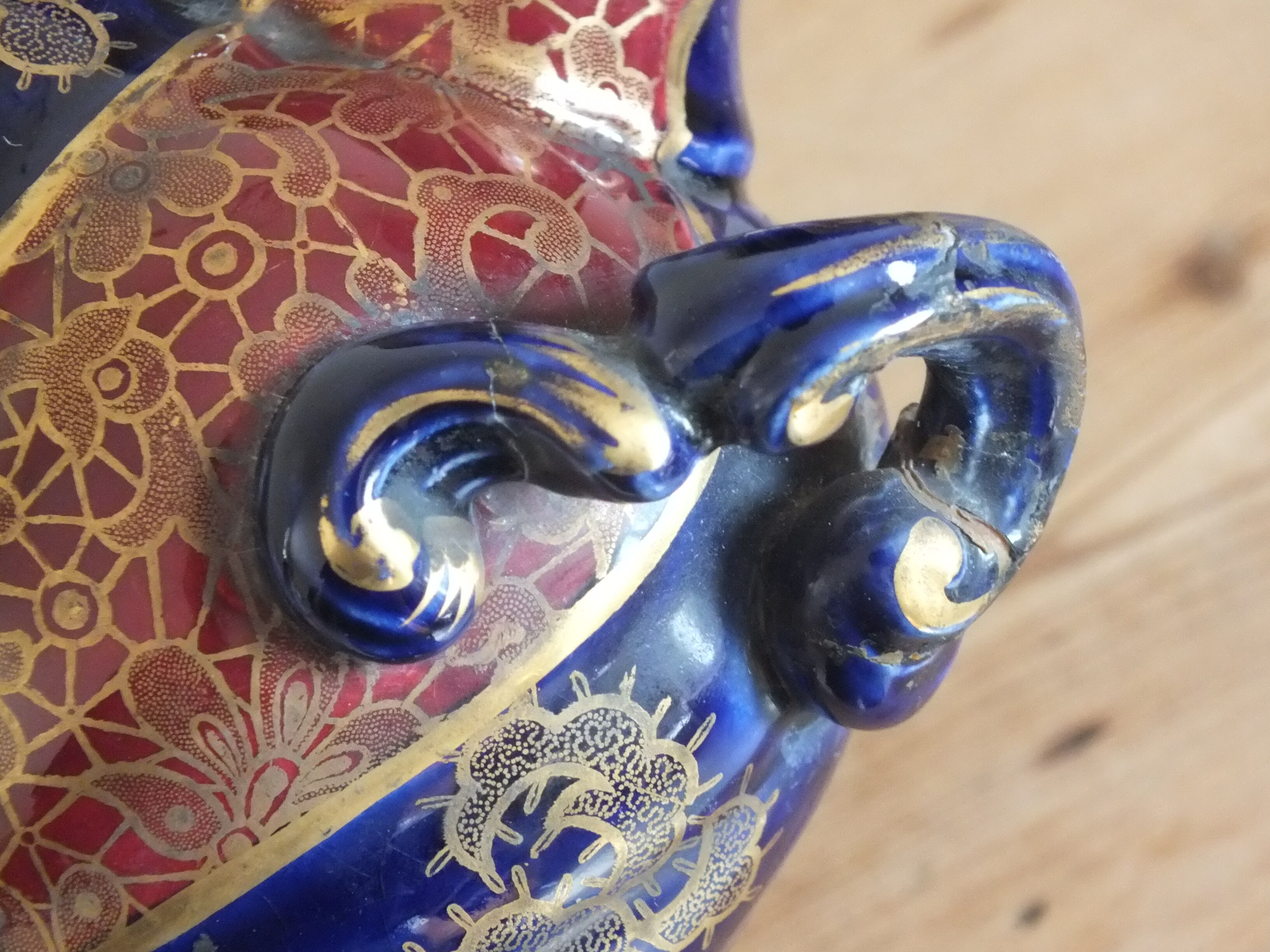 Sarreguemines trim 3 pcs Planter & vases blue, burgundy and gold