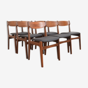 Mid-Century Danish Teak & Leather Dining Chairs by Erik Buch, 1960s, Set of 6