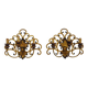 Large pair of Italian wall sconces in gilded wrought iron, 3 lights. 50