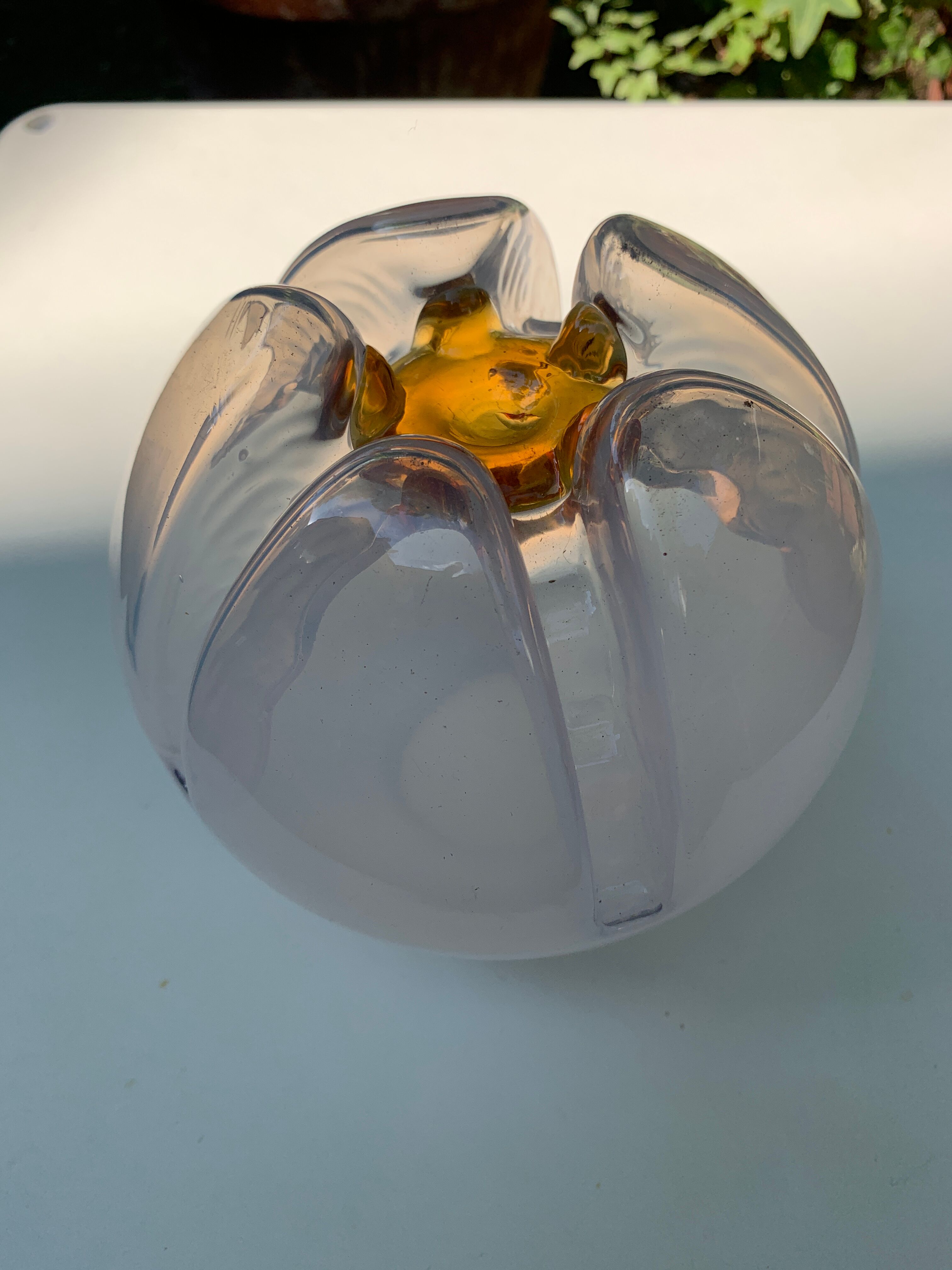 Two-tone blown glass globe for suspension