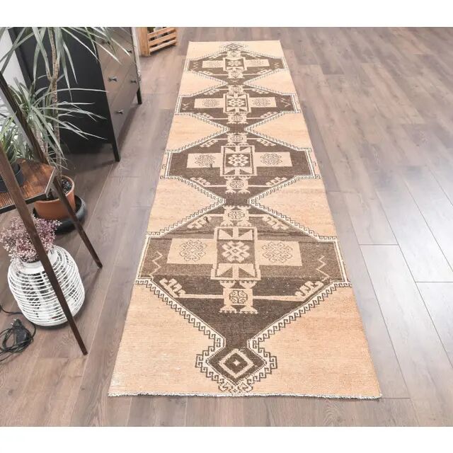 1970s Vintage Turkish Hand-Knotted Runner 94x386