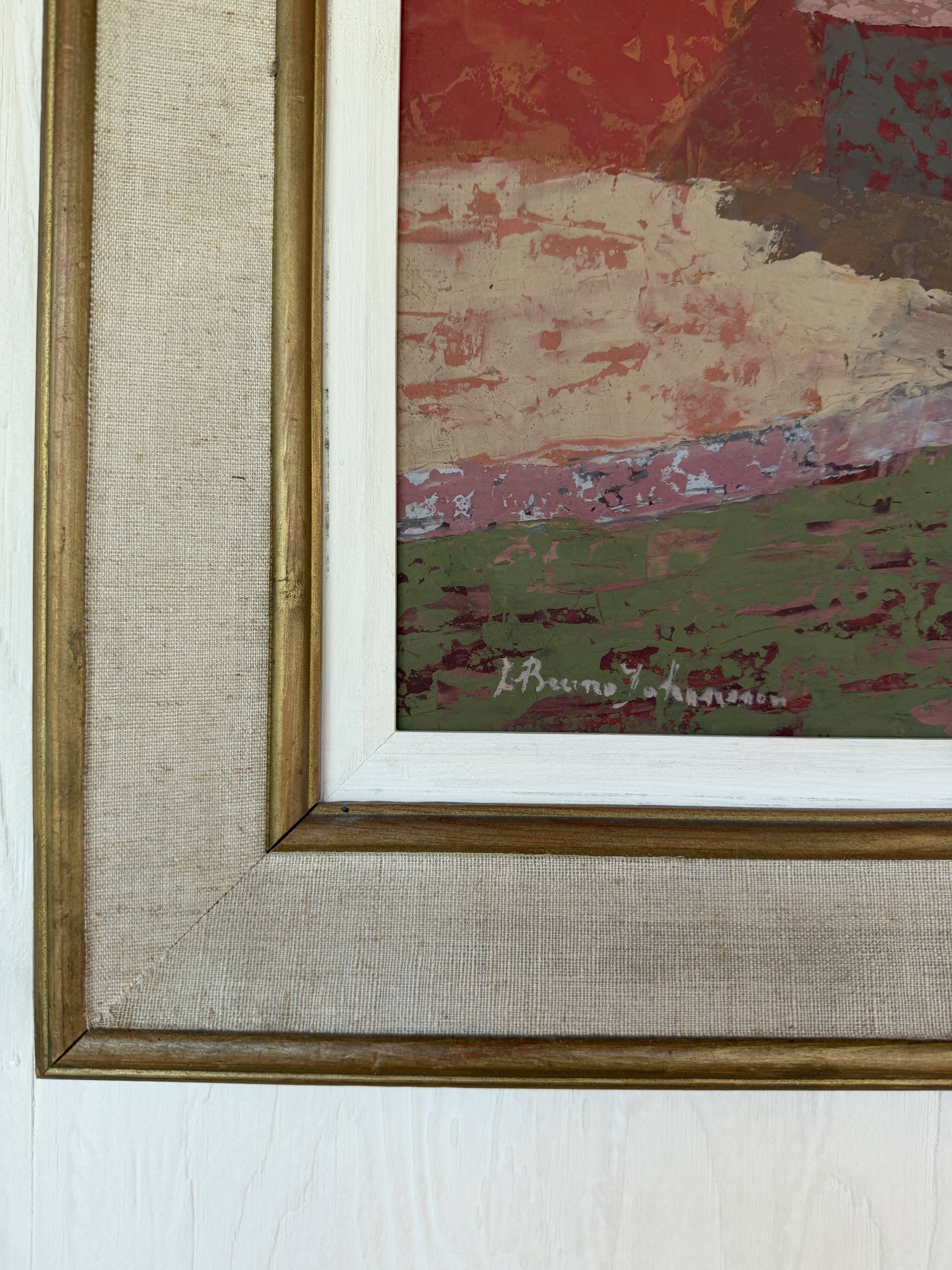 Vintage village landscape painting – Oil on canvas signed – 1960s-70s