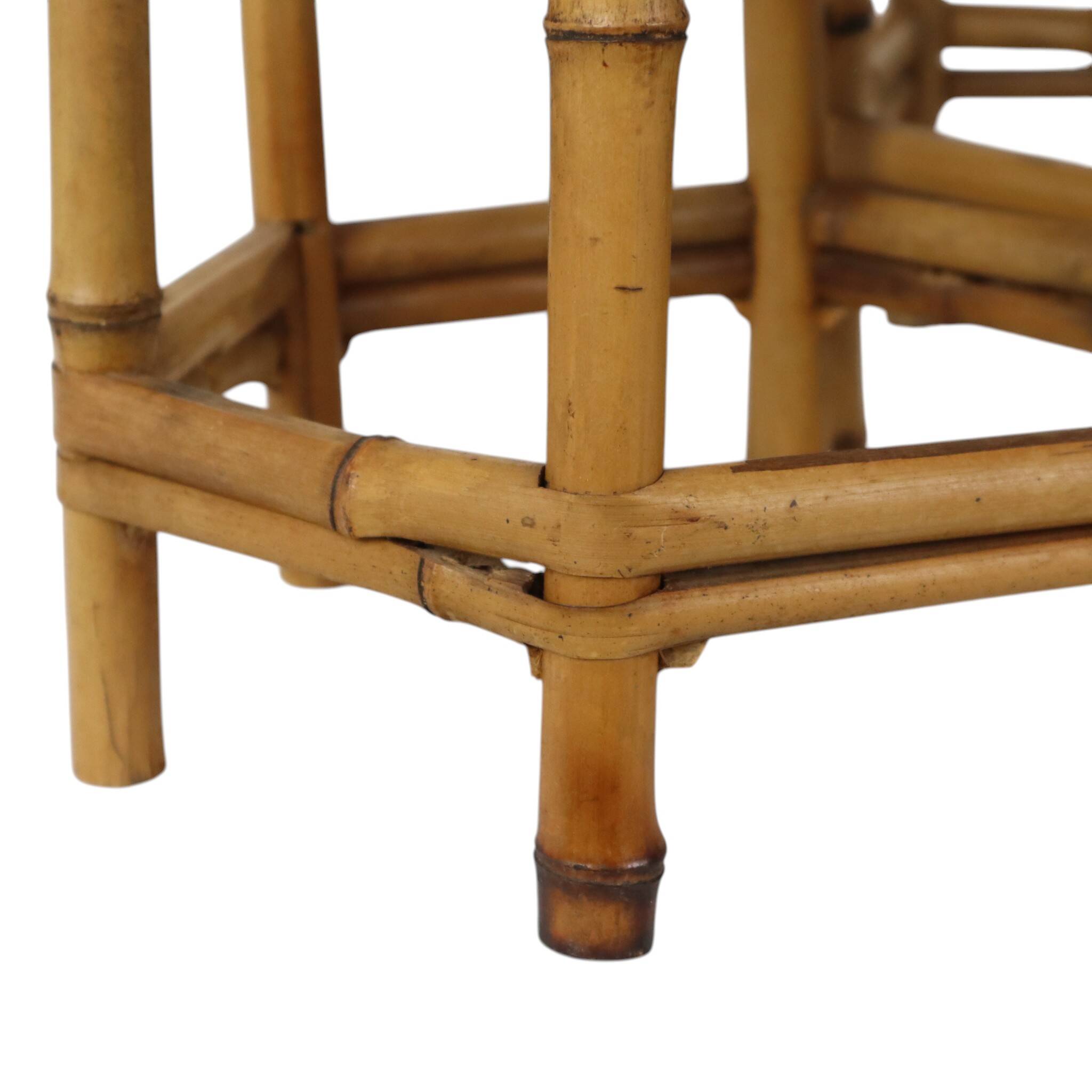 Vintage Set of 3 Bamboo and Rattan Side Tables / Nesting Tables – Boho Styl