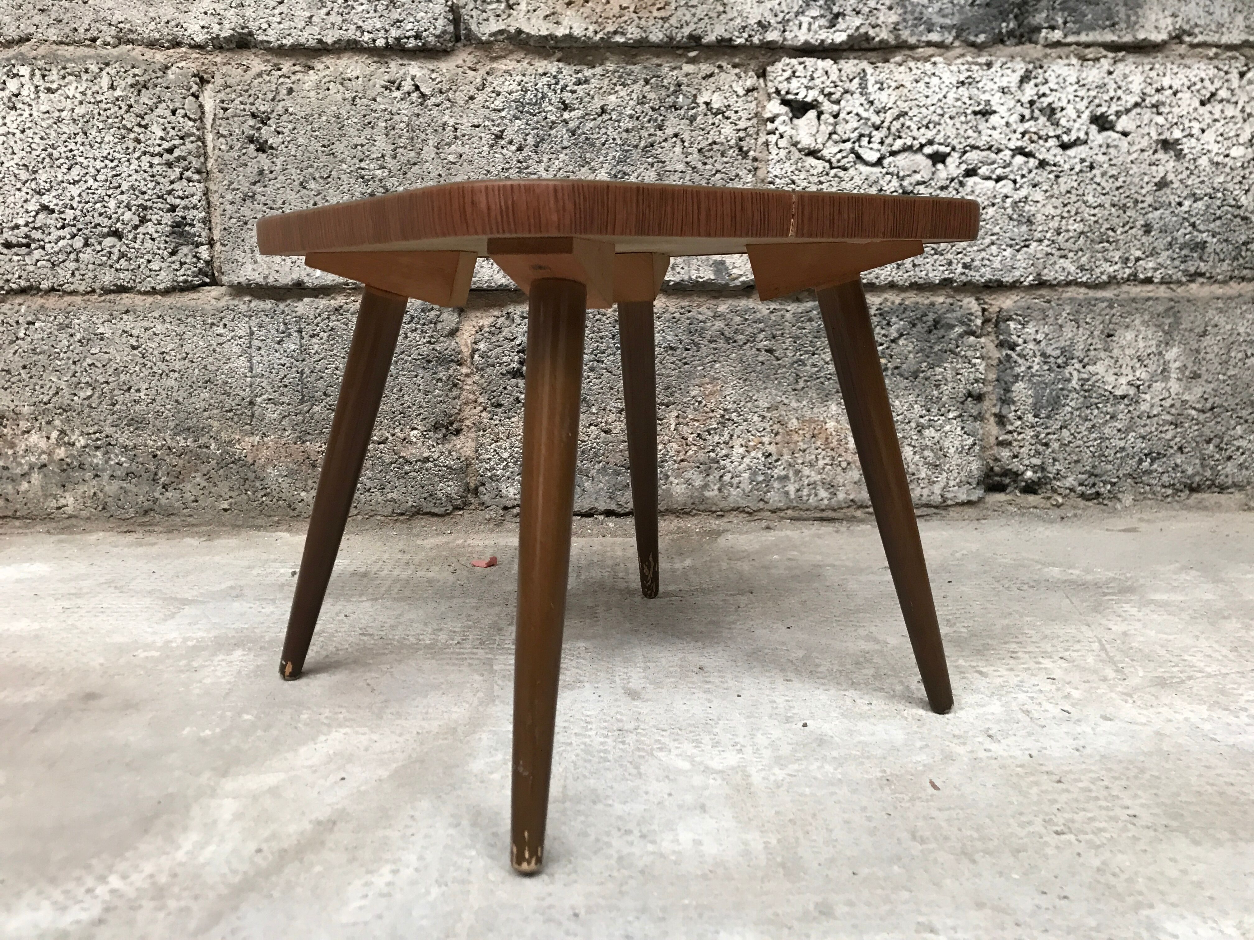 Vintage brown square pedestal table 1950