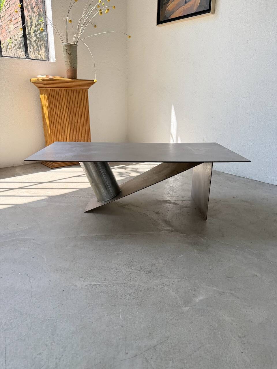 Handcrafted metal coffee table from the 1970s
