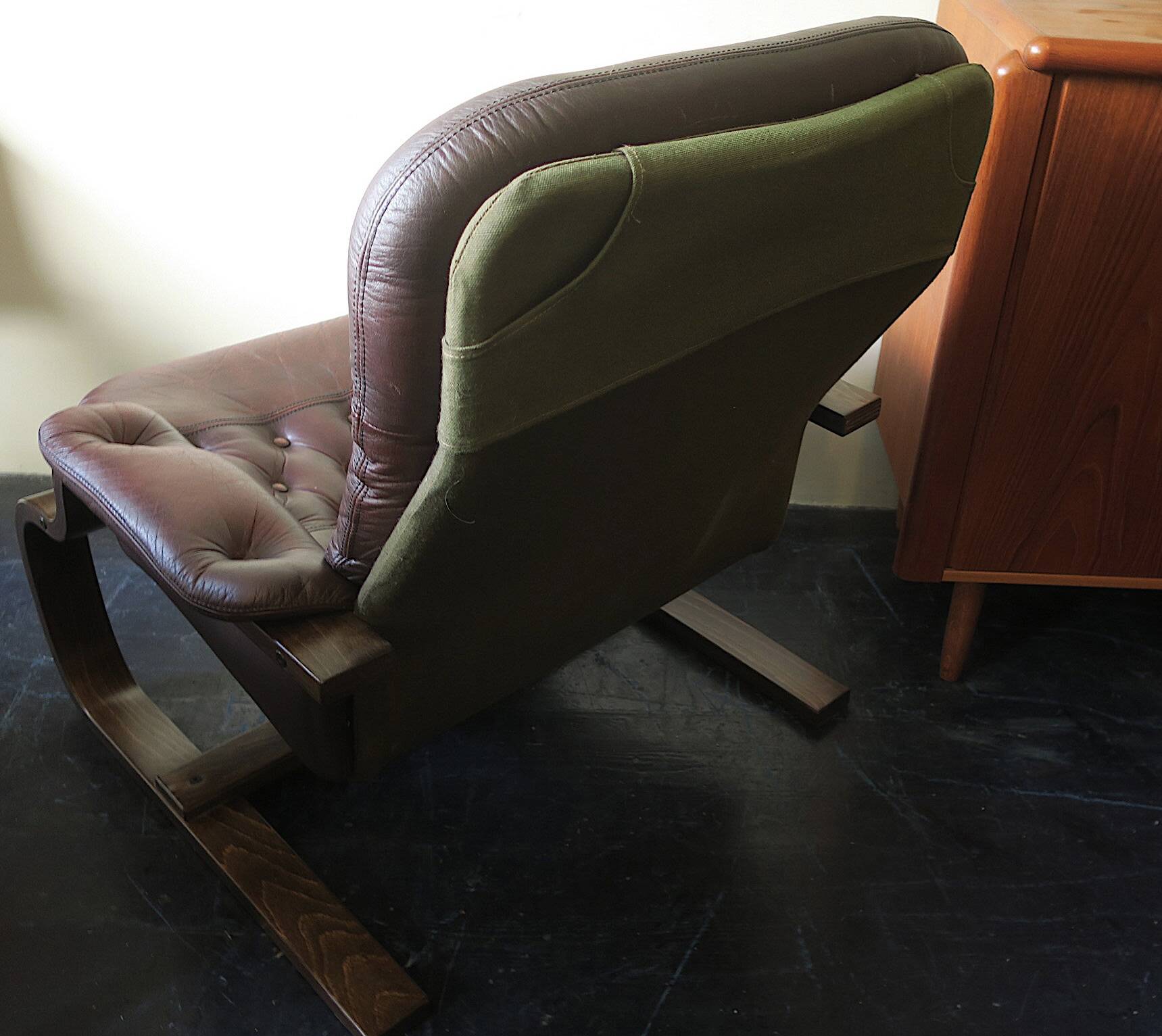 Mid century Scandinavian cantilever leather lounge chair and ottoman, 1960s