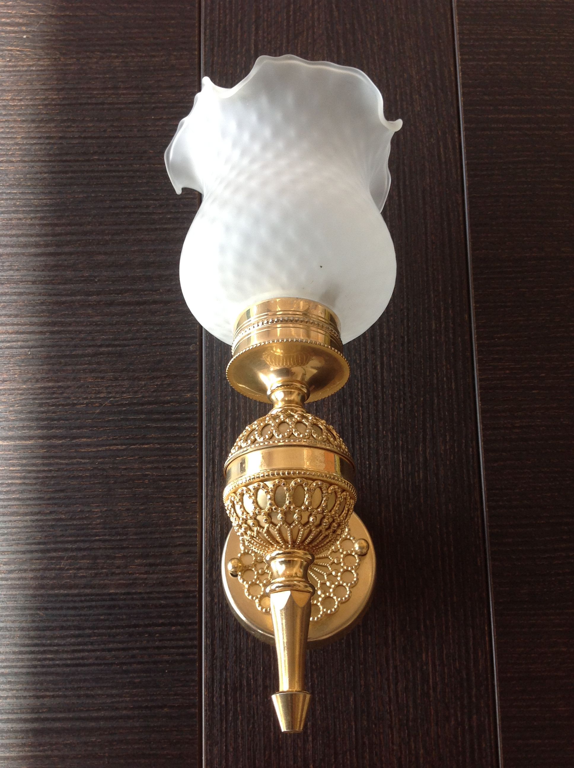 Brass wall light and satin glas vintage 50s-60s