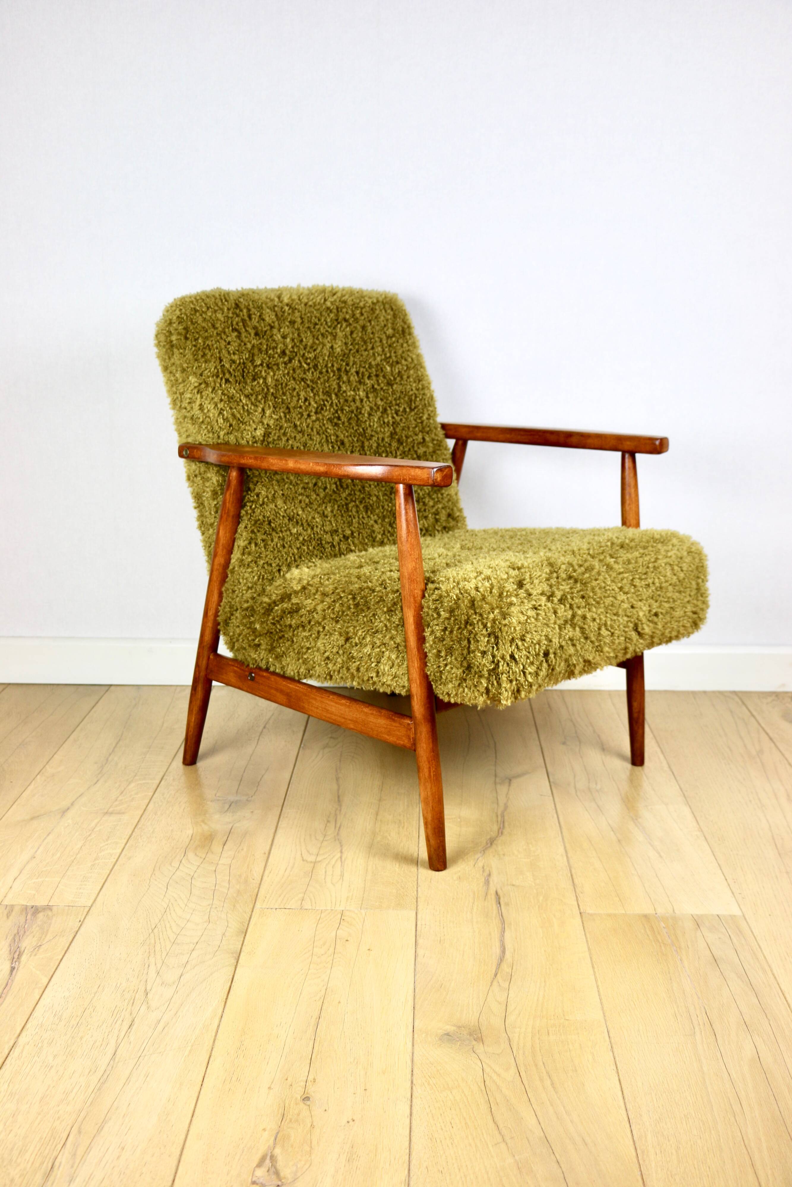 Vintage armchair, 1970s, red fox - high pile Camel