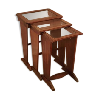 Série de 3 tables gignogne art déco marqueterie