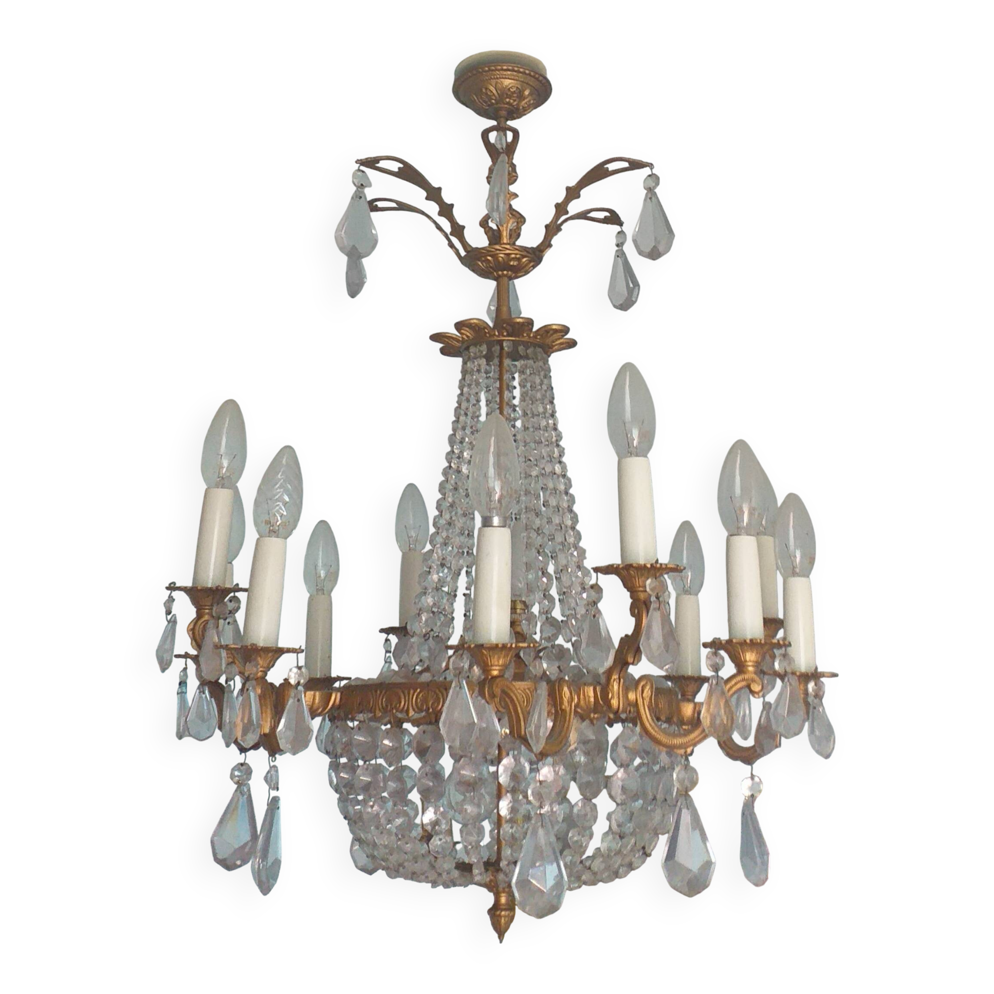 Lustre baroque véritable cristal de bohème et bronze 12 branches