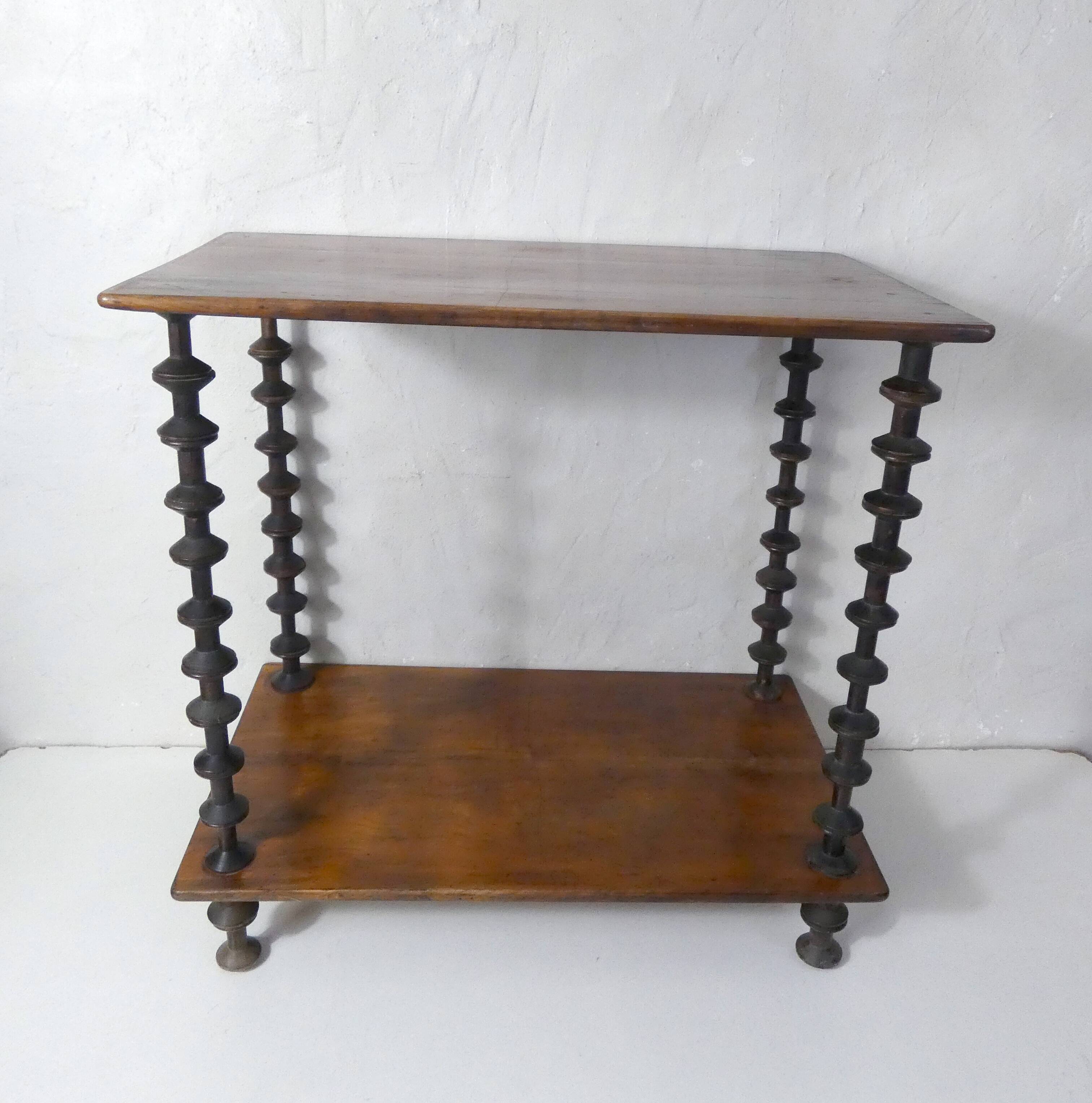 Antique wooden shelf with DMC spools – Industrial sideboard