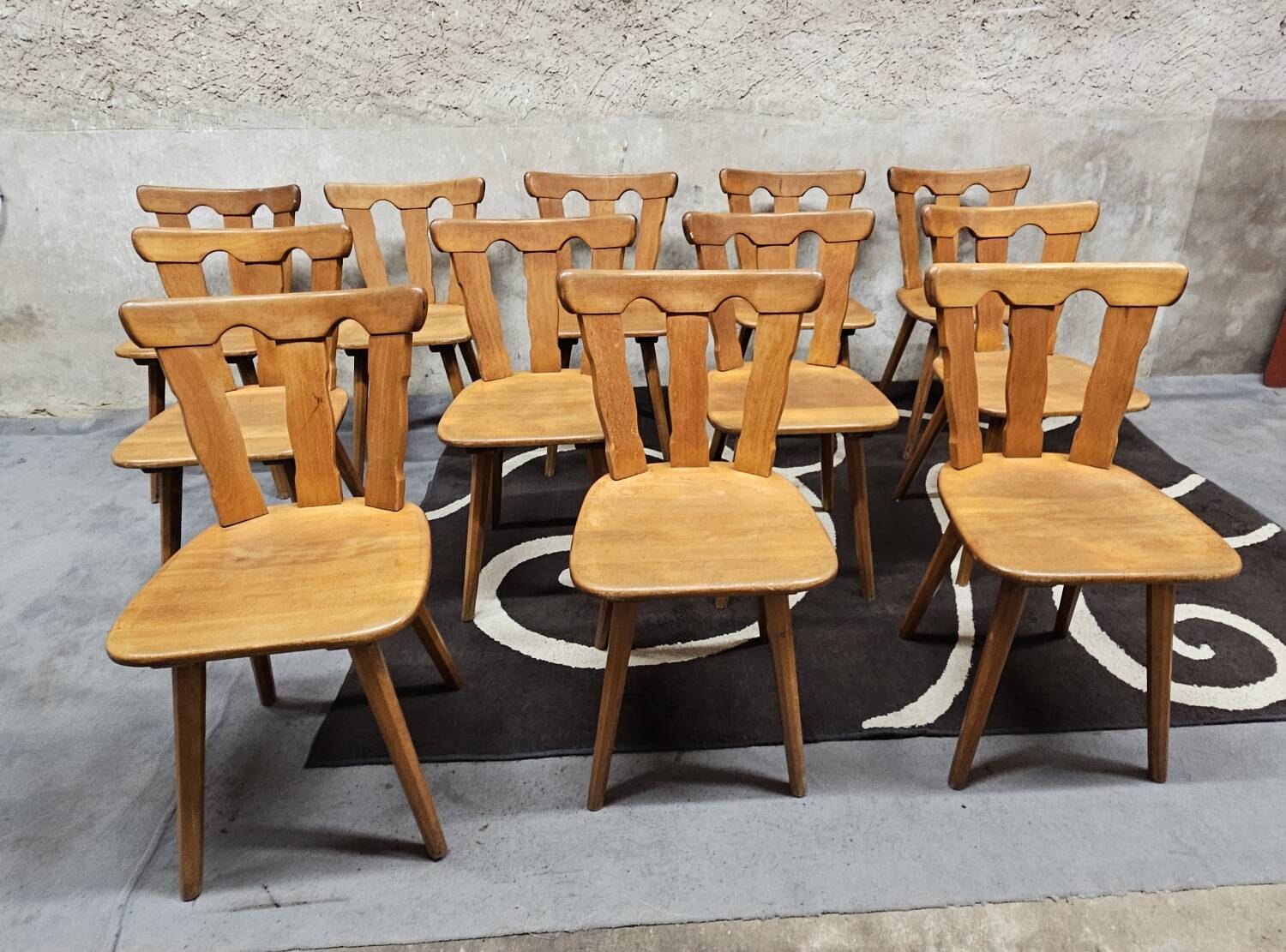 12 wooden bistro chairs, 1970
