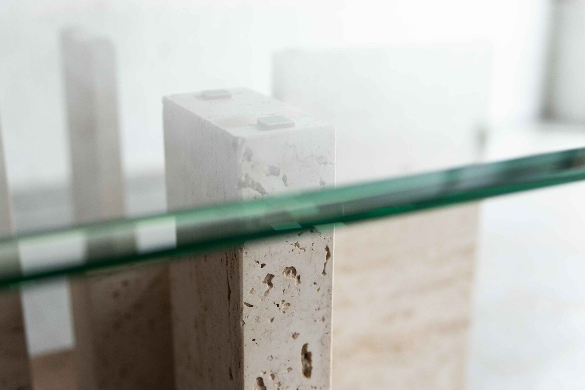 Glass & travertine dining table by Willy Ballez