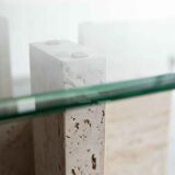 Glass & travertine dining table by Willy Ballez