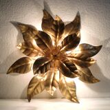 Pair of Florentine Wall Lamps / Ceiling Lights Golden Metal Leaves