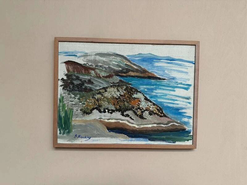 Swedish oil on canvas "At the Shore" by B. Blocking, vintage & framed 51x39cm