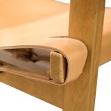 Chaise espagnole modèle BM2226 en chêne et cuir naturel végétal patiné par Børge Mogensen