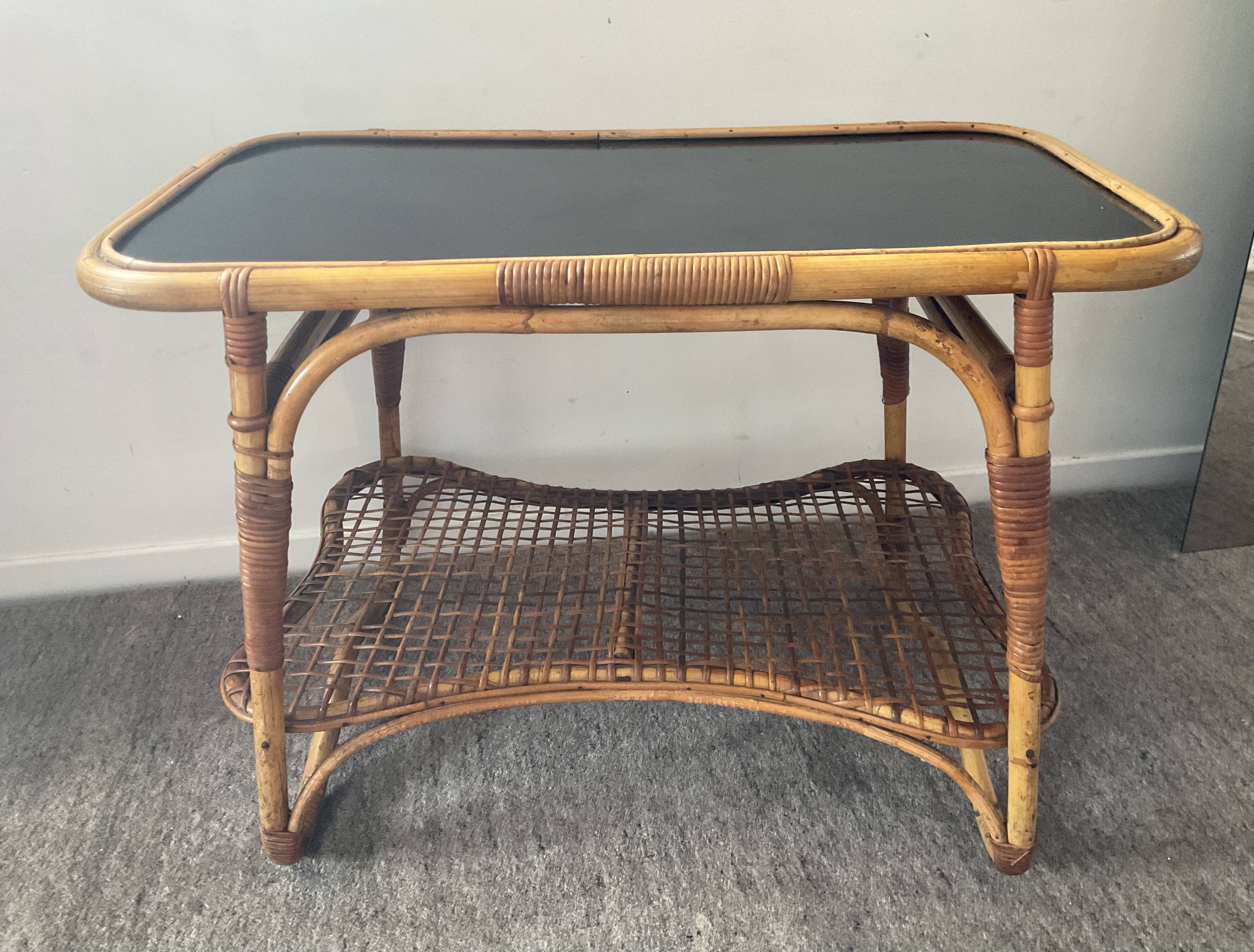 Vintage coffee table from the 50s in rattan