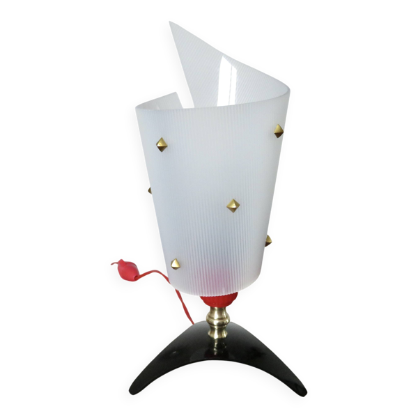 Lampe tripode en perspex, Bakelite et laiton, années 50 ou 60, France