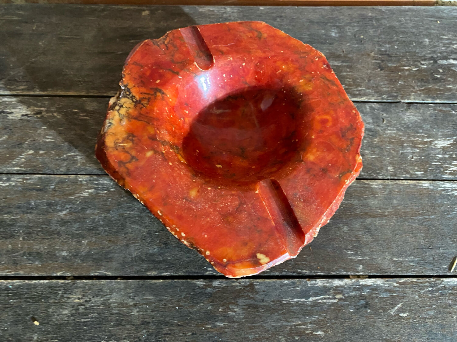 Vintage 70s ROMANO BIANCHI Red Alabaster Ashtray Made in Italy