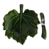 Vintage leaf butter dish in slipware