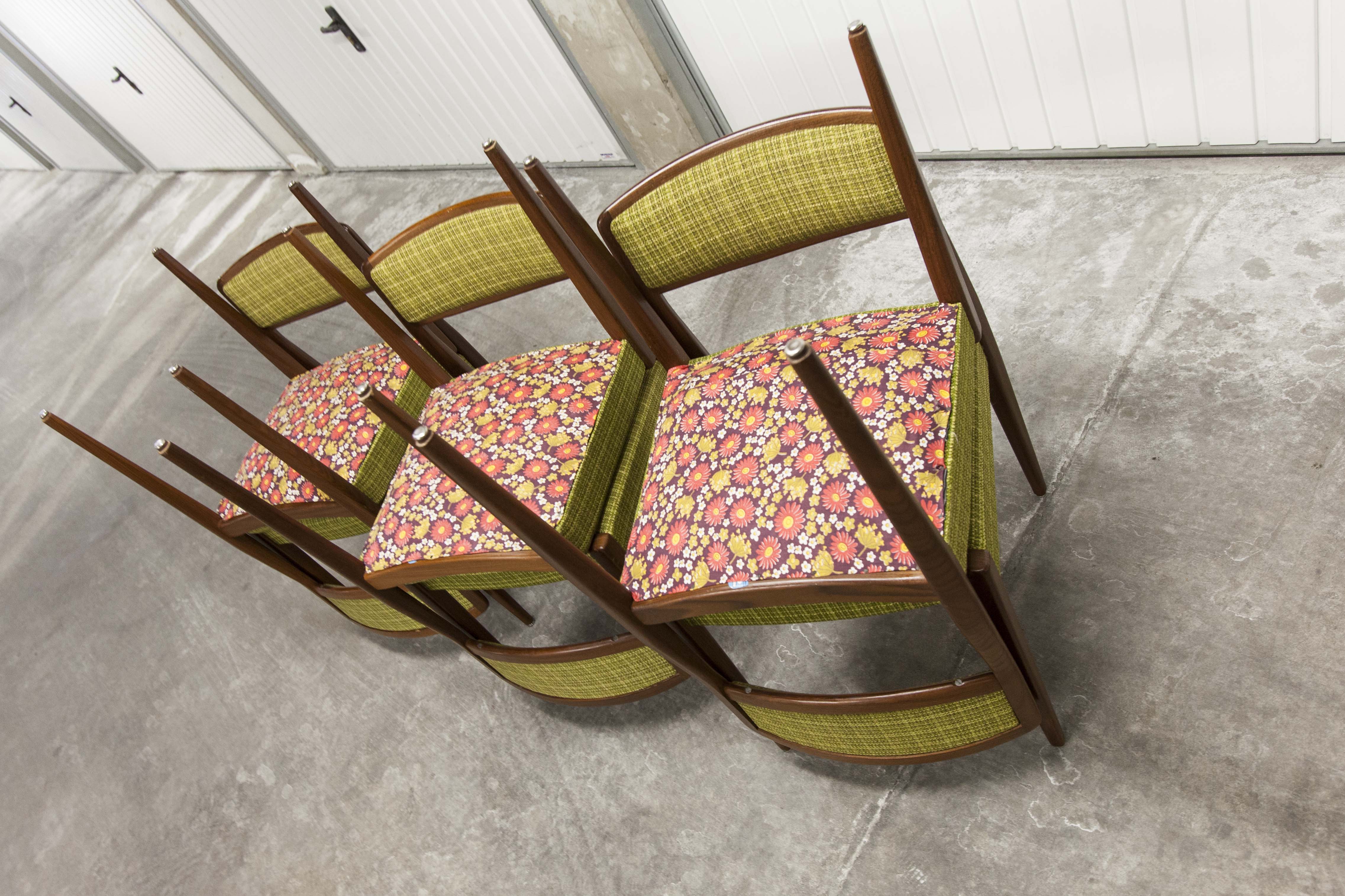 Lot of 6 teak and fabric chairs