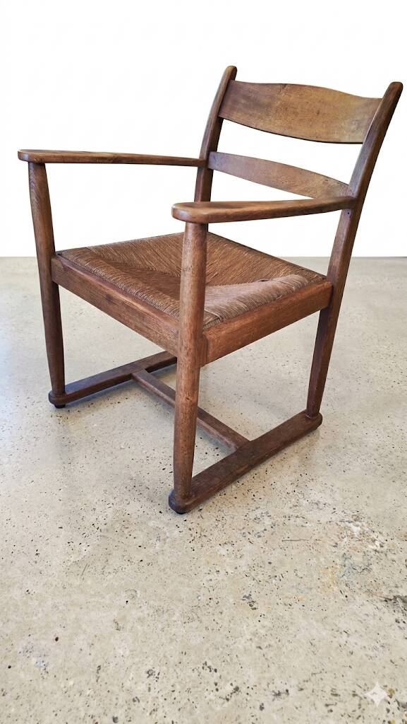 Set of 6 Brutalist dining chairs in Mid-century oak.