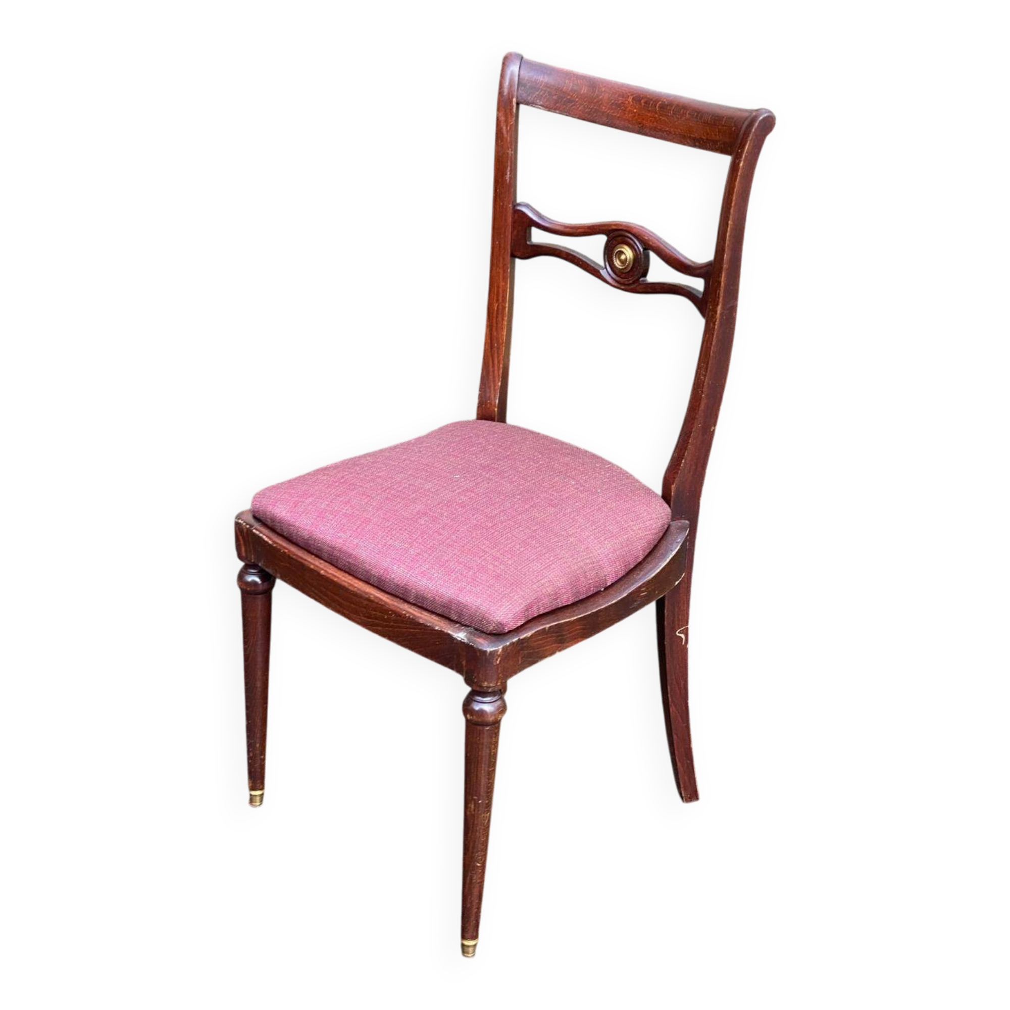 Mahogany chair in English style with burgundy fabric from the 20th century.