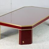 Coffee table Eric Maville glass brass plexiglass wood France, 70s. Small scratches. small