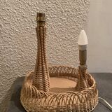 Wicker lamp with 2 lights on wicker tray. 60s.