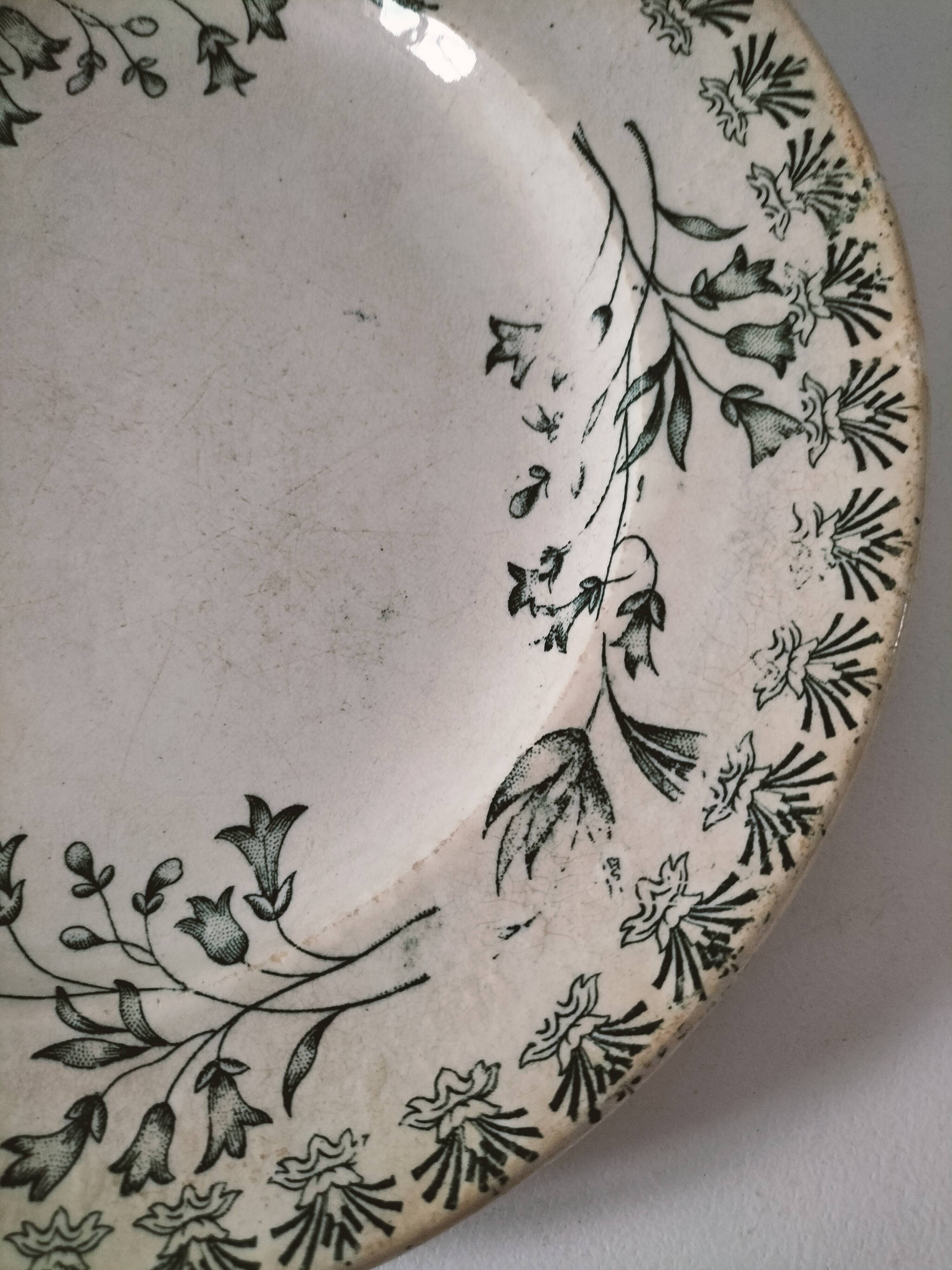 Antique ironstone plate with green floral decoration, circa 1900