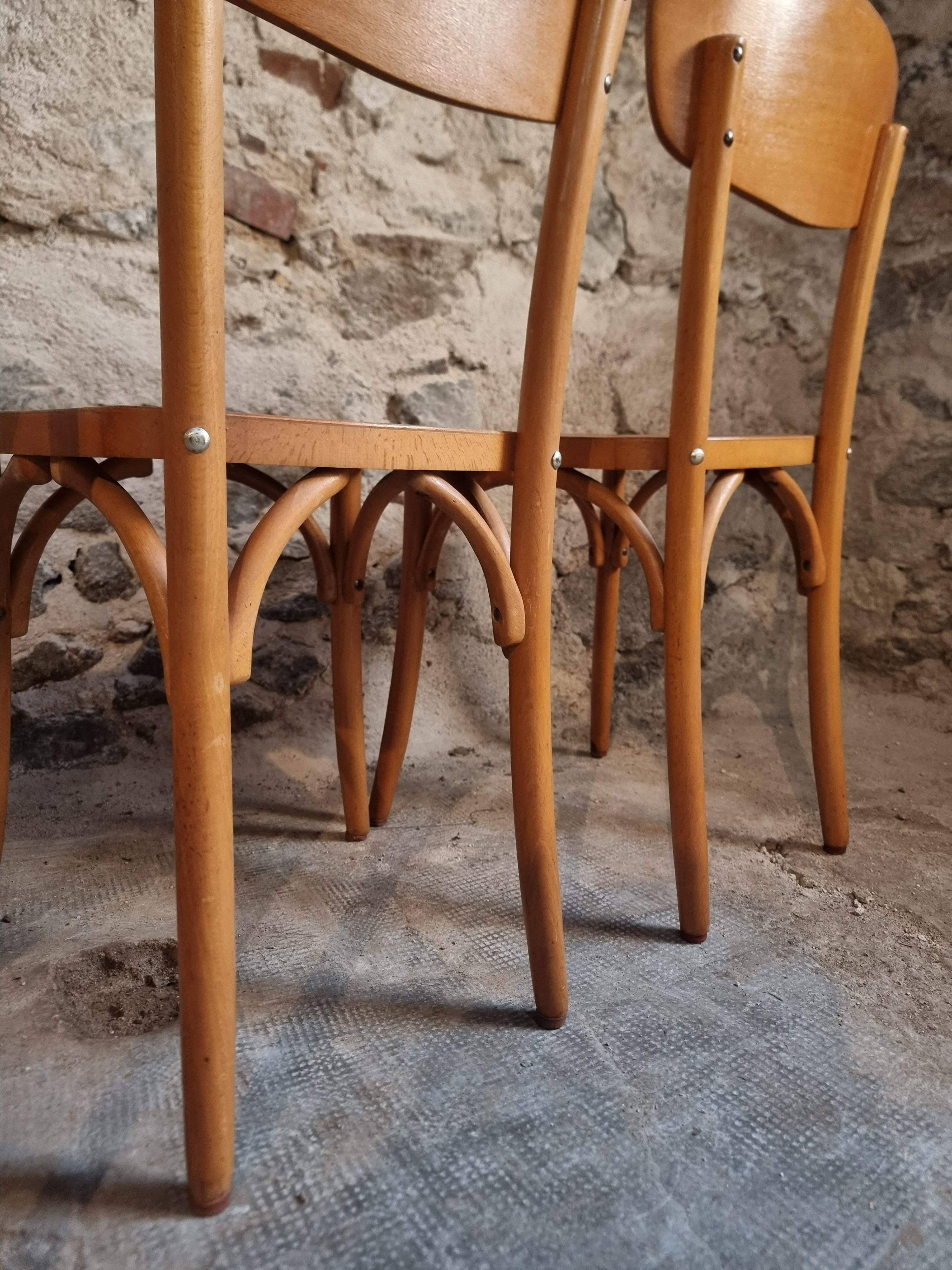 Ensemble de 6 chaises bistrot françaises vintage en bois courbé par Luterma, vers 1950–1970