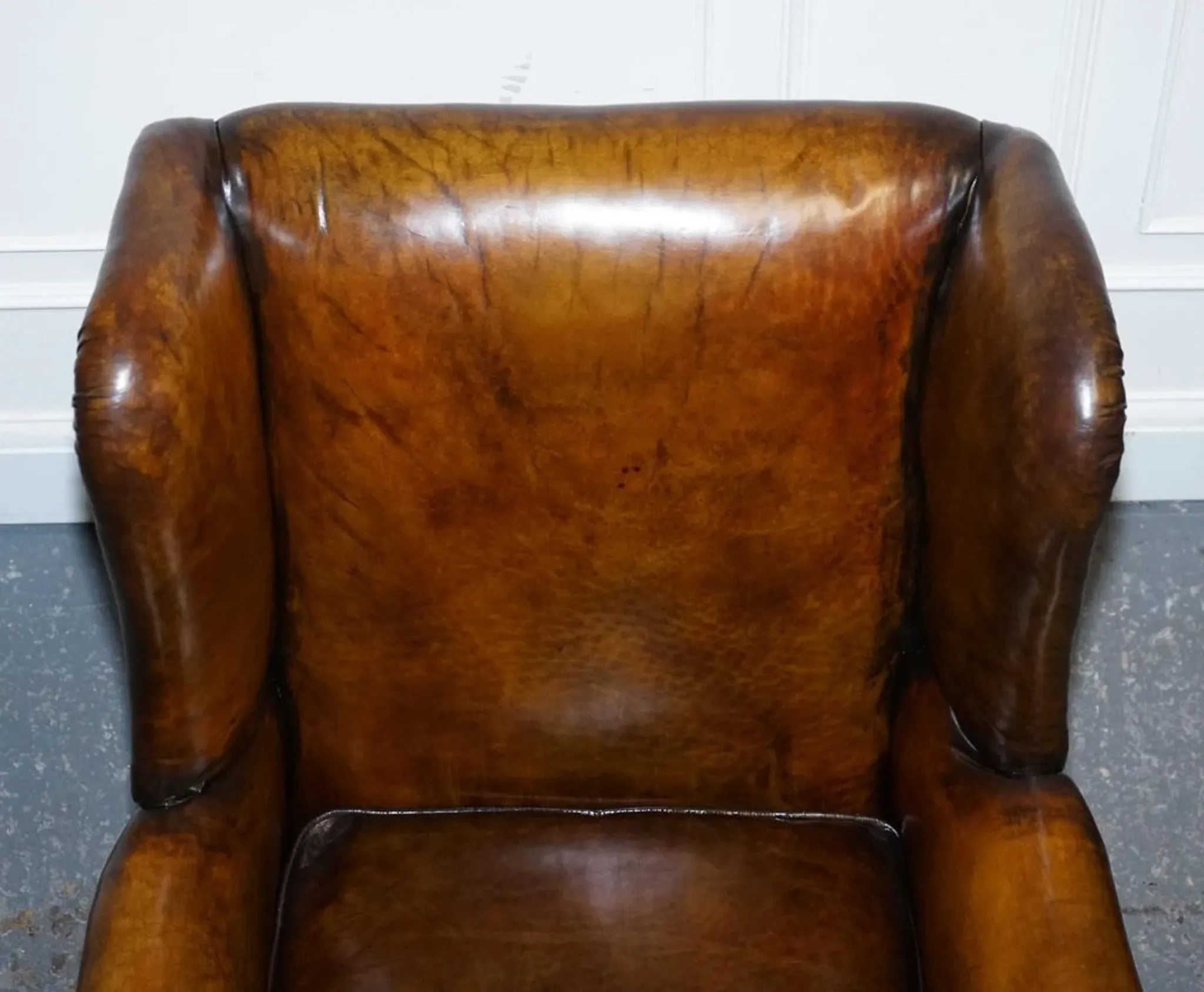 Victorian Hand-Dyed Brown Leather Reading Chair