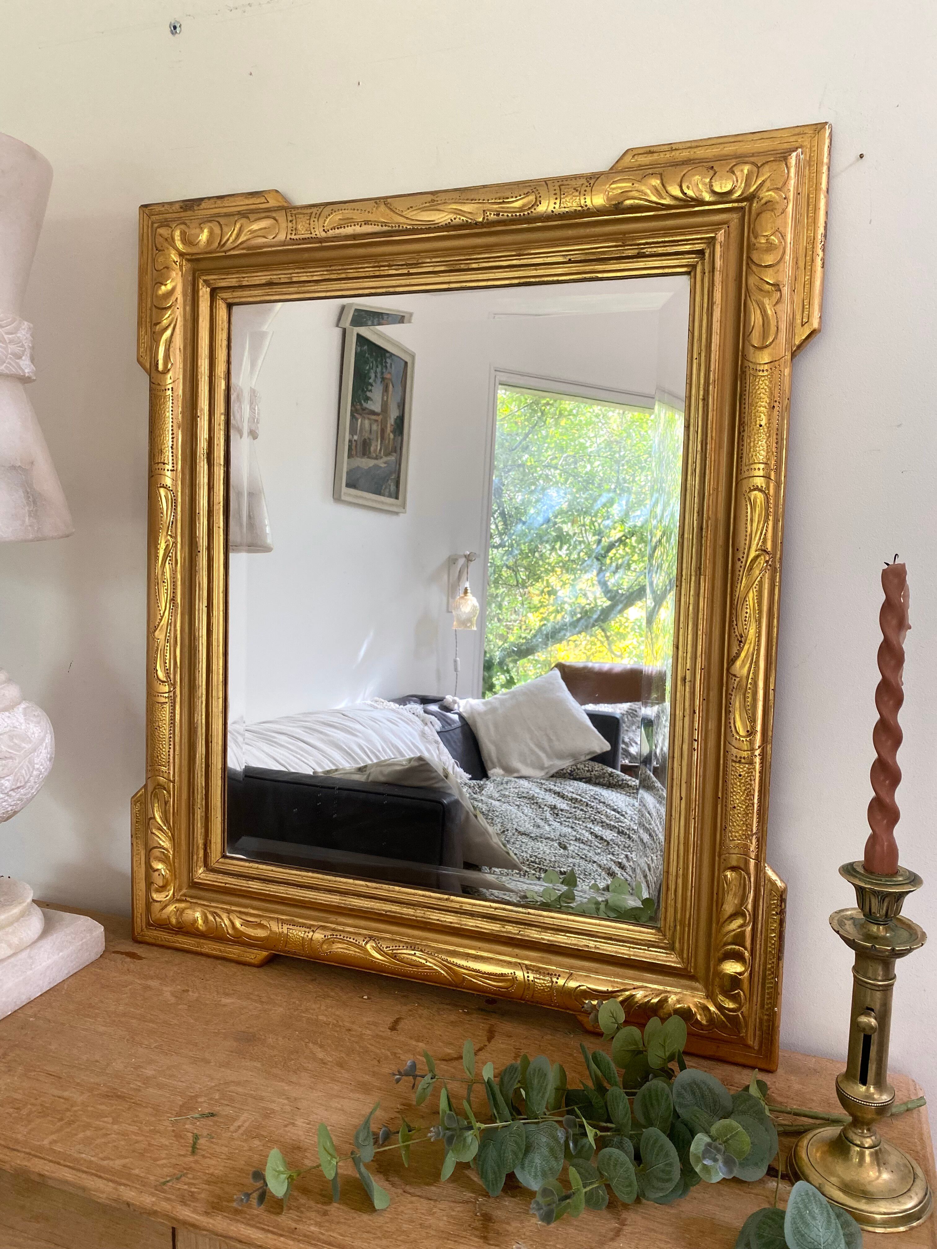 Superb antique bevelled mirror with "ears" – Louis-Philippe style – F