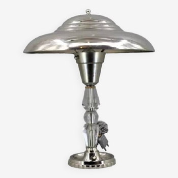 Architectural Art-Deco silver table lamp in chrome-plated brass & glass