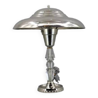 Architectural Art-Deco silver table lamp in chrome-plated brass & glass