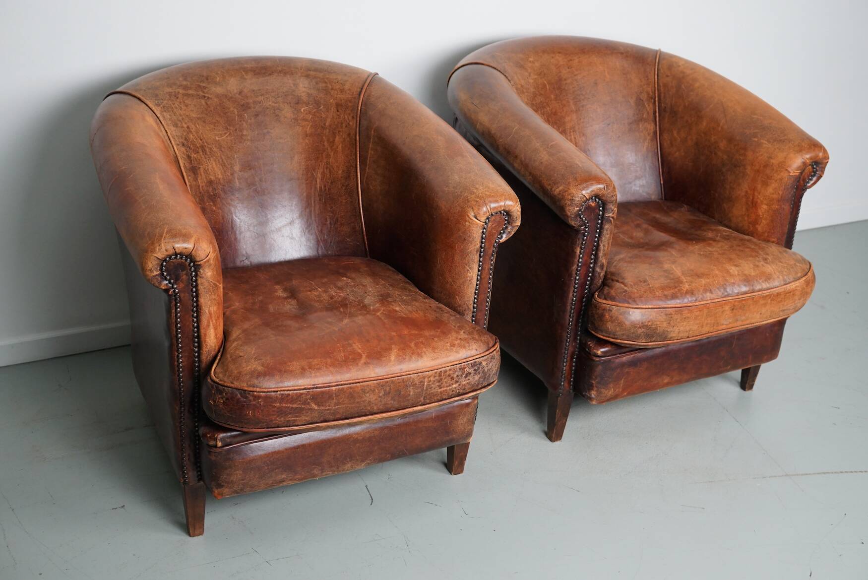 Fauteuil Club Vintage en Cuir Couleur Cognac, Pays-Bas, Set de 2