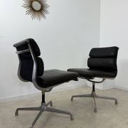 Lot of 2 leather soft pad armchairs chairs EA205 design Charles Eames Herman Miller edition vintage 60s